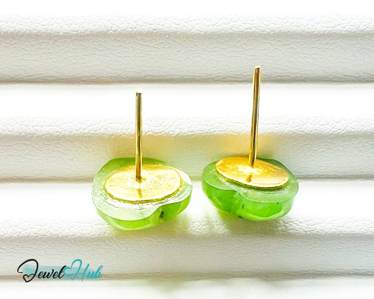 Jade Stud Earrings in 14k (585) Yellow Solid Gold Heart - Shaped - JewelHub.co.uk