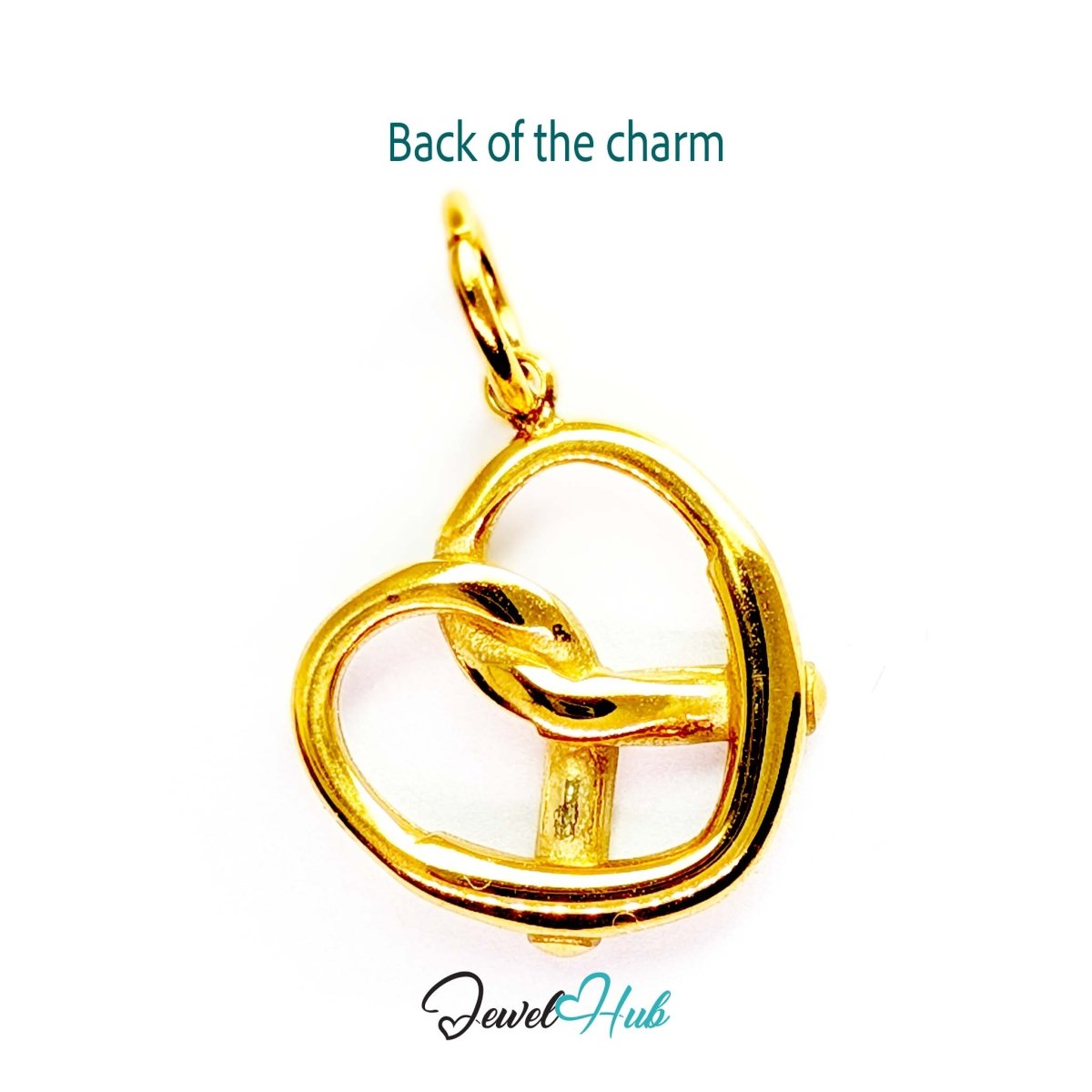 Large openwork pretzel charm in gold stainless steel - reverse - JewelHub