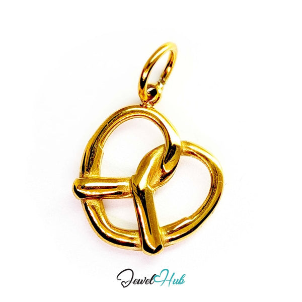 Large openwork pretzel charm in gold stainless steel - front view - JewelHub