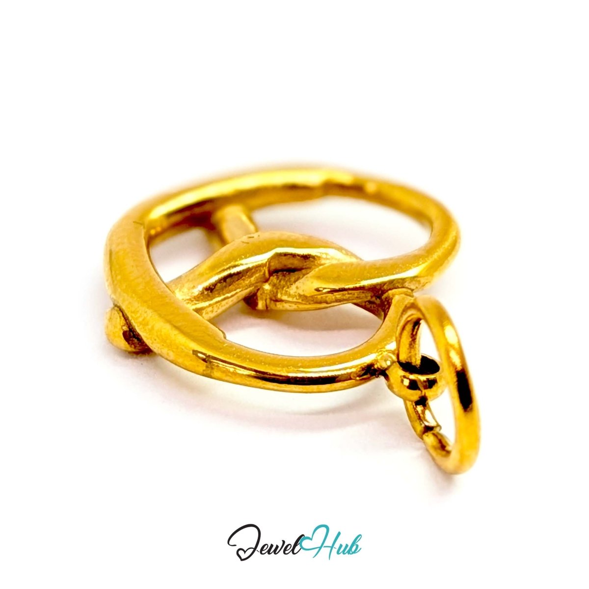 Large openwork pretzel charm in gold stainless steel - turned to show depth - JewelHub