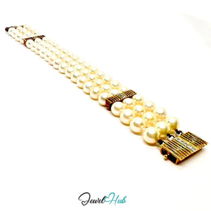 Lattice Pearl Bracelet · 14k Gold Clasp · 66 Natural Pearls · Statement Elegance - JewelHub.co.uk