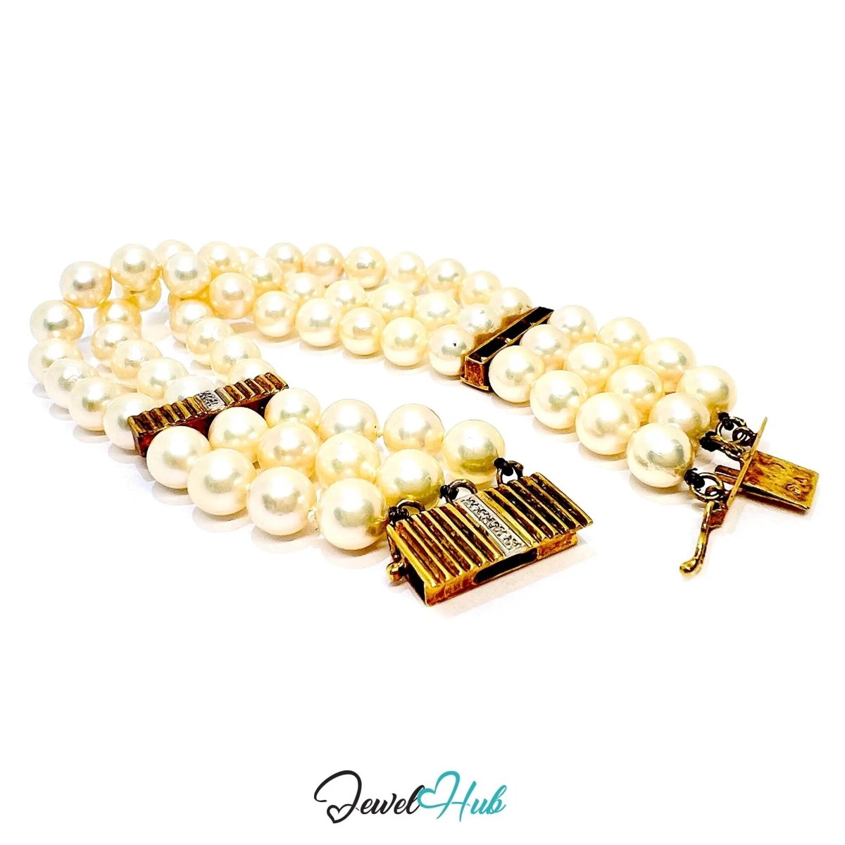 Lattice Pearl Bracelet · 14k Gold Clasp · 66 Natural Pearls · Statement Elegance - JewelHub.co.uk