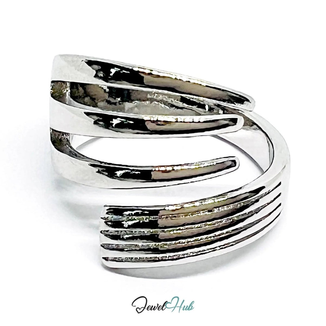 Layered Silver Ring | Hallmarked 925 Abstract Multi - Band Design | Sculptural Statement in Sizes K–M - JewelHub.co.uk