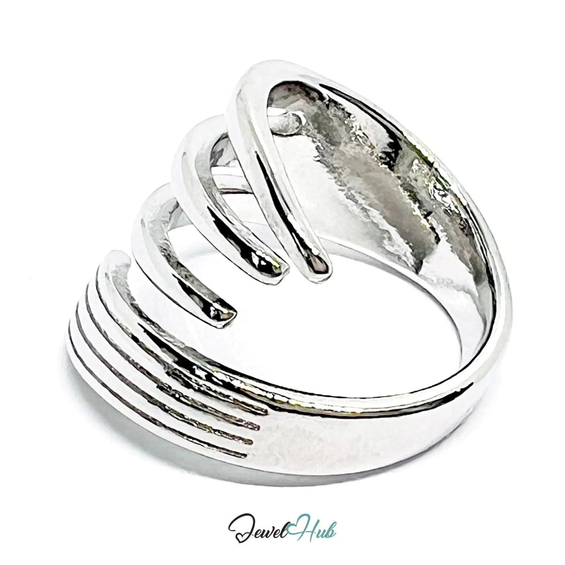 Layered Silver Ring | Hallmarked 925 Abstract Multi - Band Design | Sculptural Statement in Sizes K–M - JewelHub.co.uk
