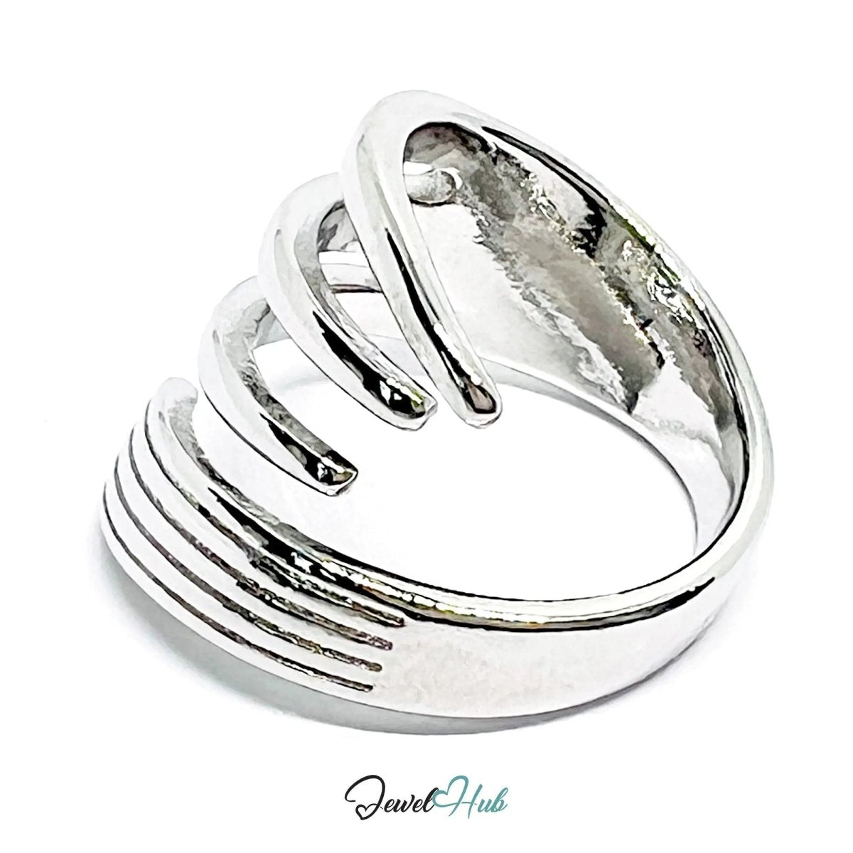 Layered Silver Ring | Hallmarked 925 Abstract Multi - Band Design | Sculptural Statement in Sizes K–M - JewelHub.co.uk