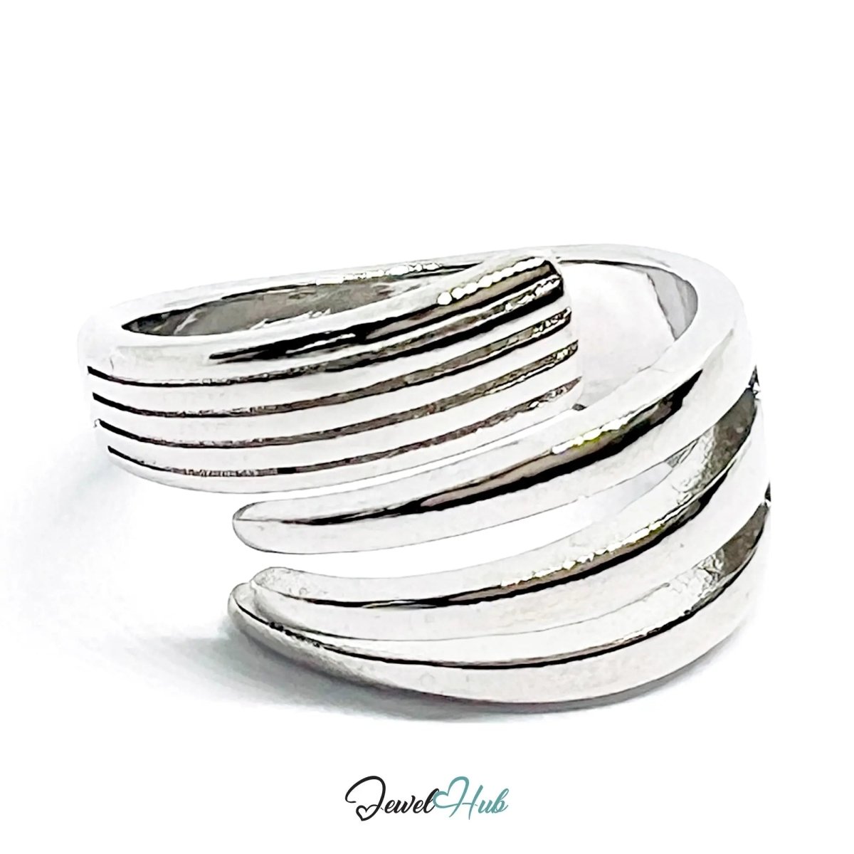 Layered Silver Ring | Hallmarked 925 Abstract Multi - Band Design | Sculptural Statement in Sizes K–M - JewelHub.co.uk
