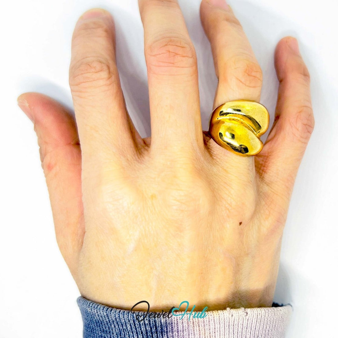Layered Wave Gold - Plated Ring – Sculptural Motion Statement Two Sizes - JewelHub.co.uk