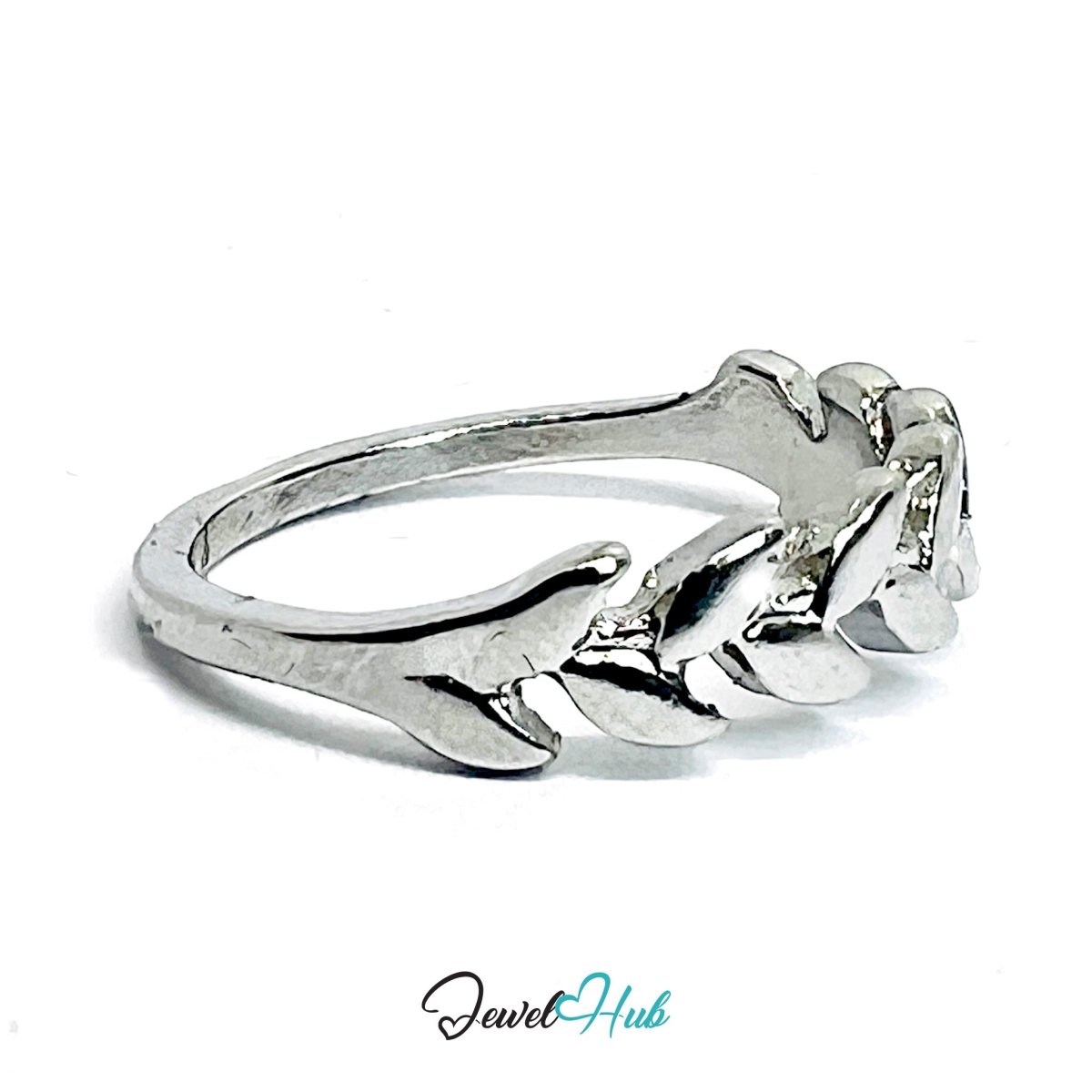 Leaf Engraved Band Ring | Silver‑Tone Zinc Alloy Botanical Design - JewelHub.co.uk