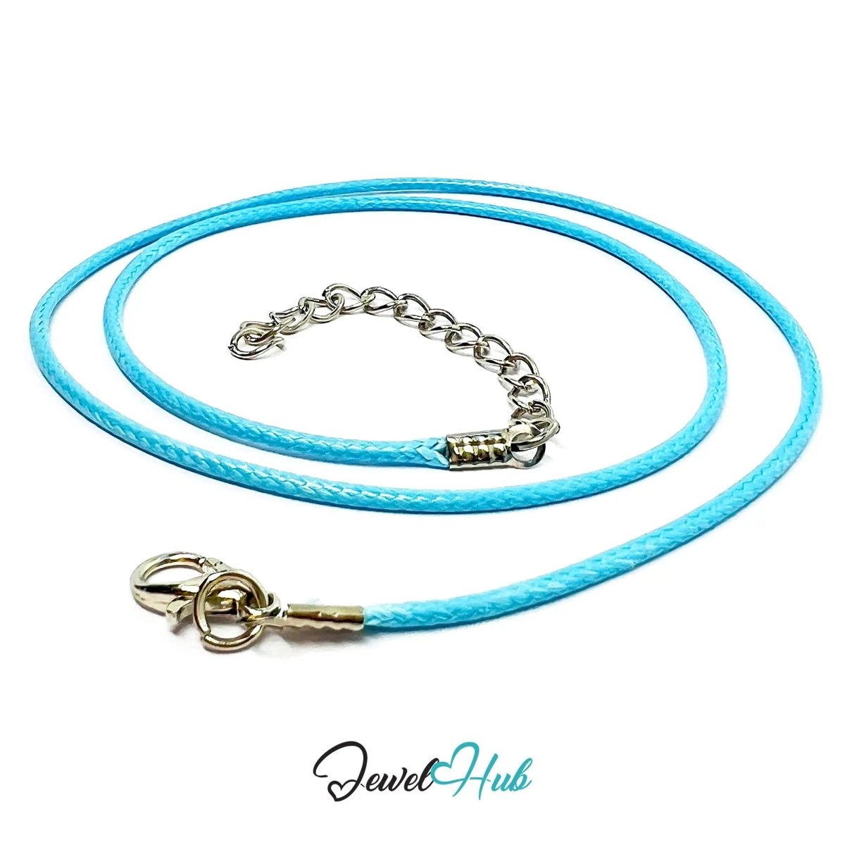 Light Blue Faux Leather Cord Necklace – 40cm Layering Base (Silver Clasp) - JewelHub.co.uk