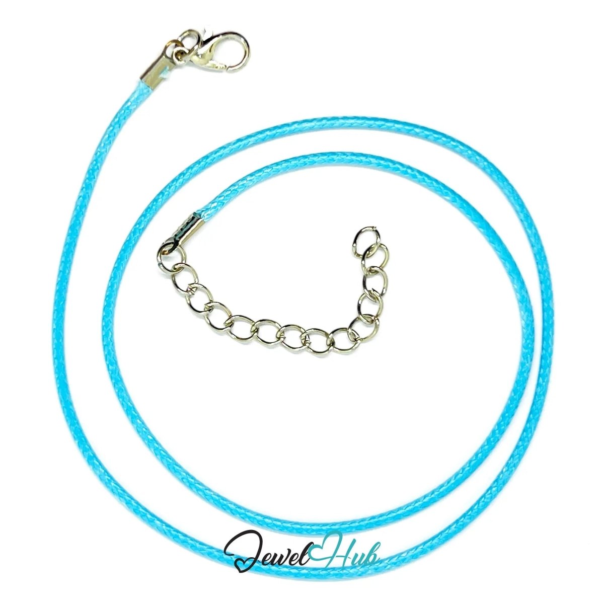 Light Blue Faux Leather Cord Necklace – 40cm Layering Base (Silver Clasp) - JewelHub.co.uk