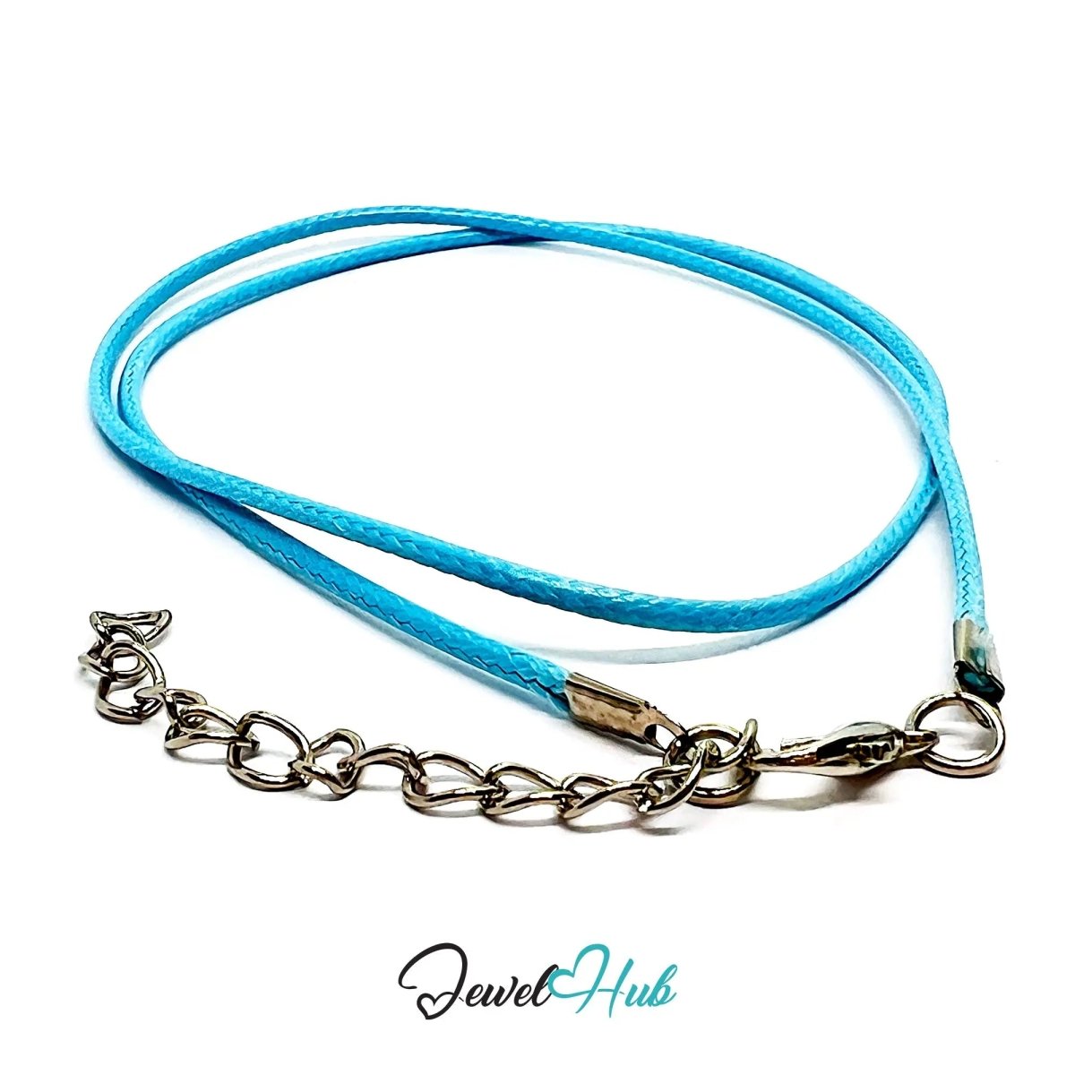 Light Blue Faux Leather Cord Necklace – 40cm Layering Base (Silver Clasp) - JewelHub.co.uk