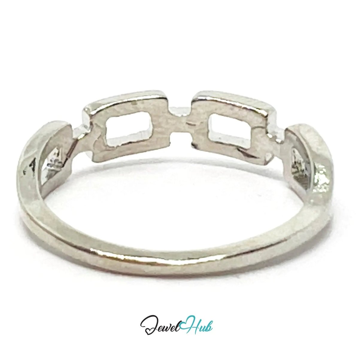 Link Band Ring ▫️ Zinc Alloy · UK O · US 7.5 · Rectangular Cutout Motif · Silver - Tone Finish - JewelHub.co.uk