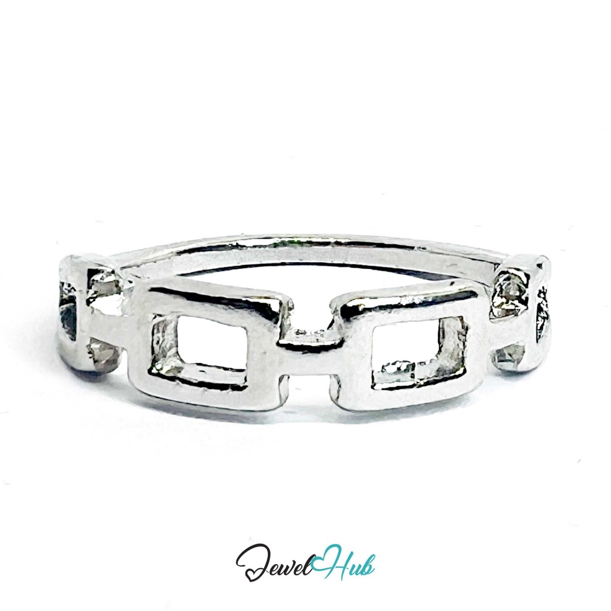 Link Cutout Ring | Silver‑Tone Zinc Alloy Minimalist Band - JewelHub.co.uk