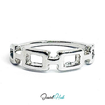 Link Cutout Ring | Silver‑Tone Zinc Alloy Minimalist Band - JewelHub.co.uk