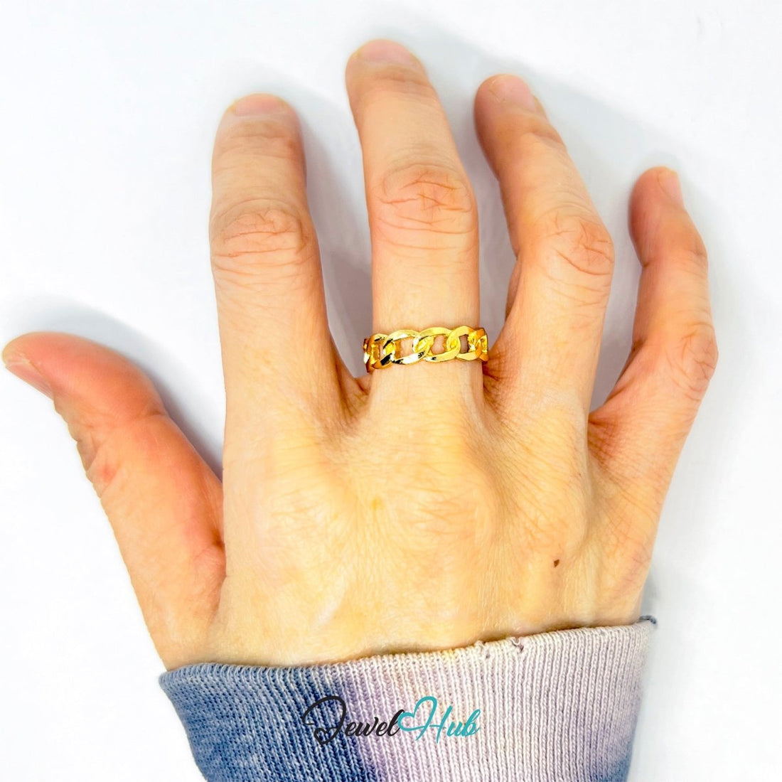 LinkGlow Chain Zinc Alloy Gold Ring · Open Link Band - JewelHub.co.uk