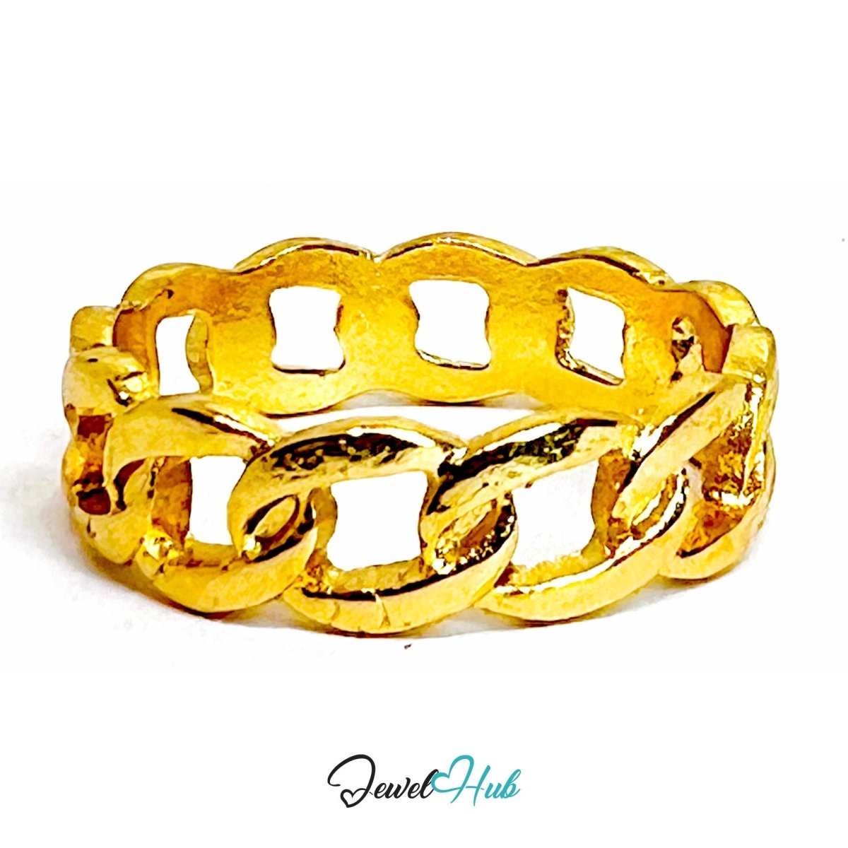 LinkGlow Chain Zinc Alloy Gold Ring · Open Link Band - JewelHub.co.uk