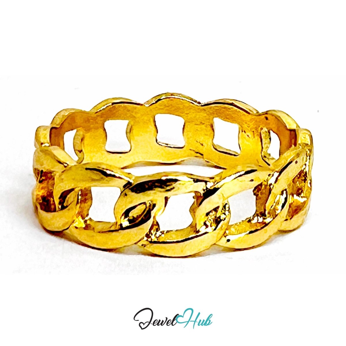 LinkGlow Chain Zinc Alloy Gold Ring · Open Link Band - JewelHub.co.uk