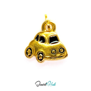 Little car charm in gold stainless steel with black enamel - front view - JewelHub