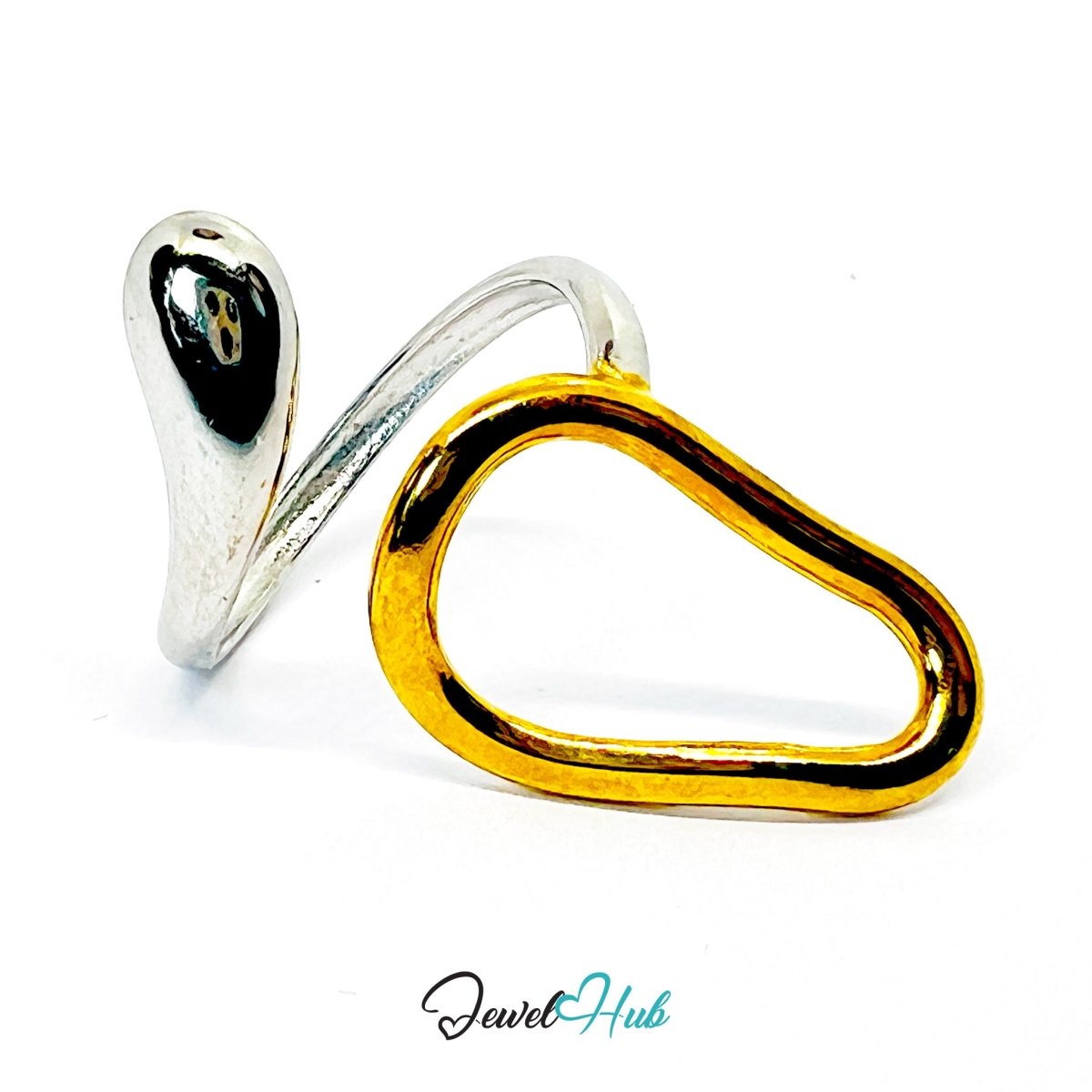 Loop DuoTone Ring · Stainless Steel · Adjustable MNOPQ · Abstract Gold & Silver Band - JewelHub.co.uk
