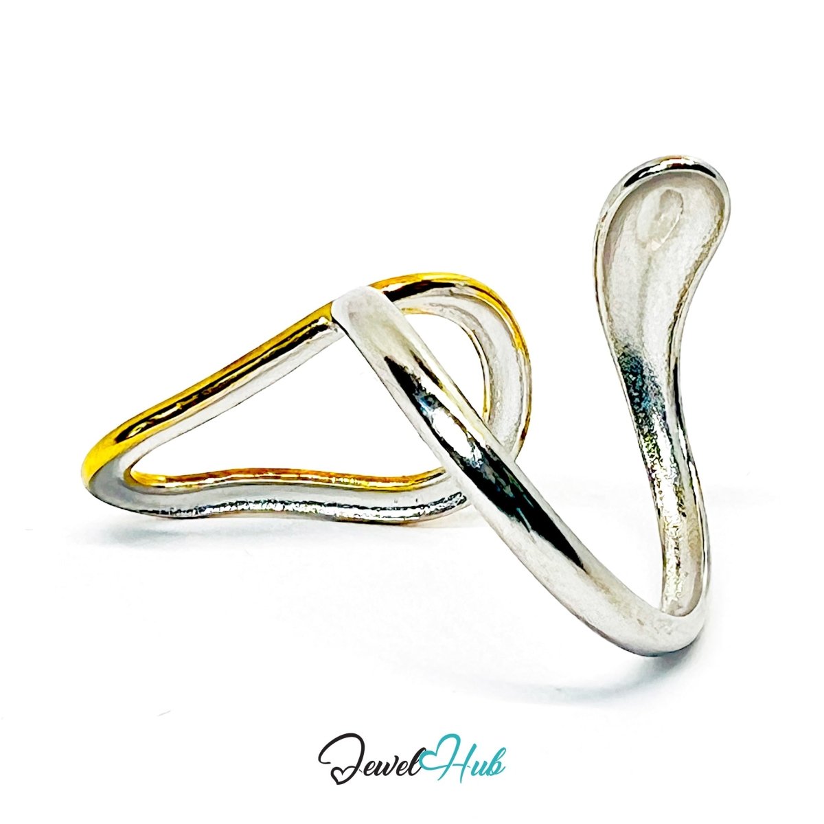 Loop DuoTone Ring · Stainless Steel · Adjustable MNOPQ · Abstract Gold & Silver Band - JewelHub.co.uk