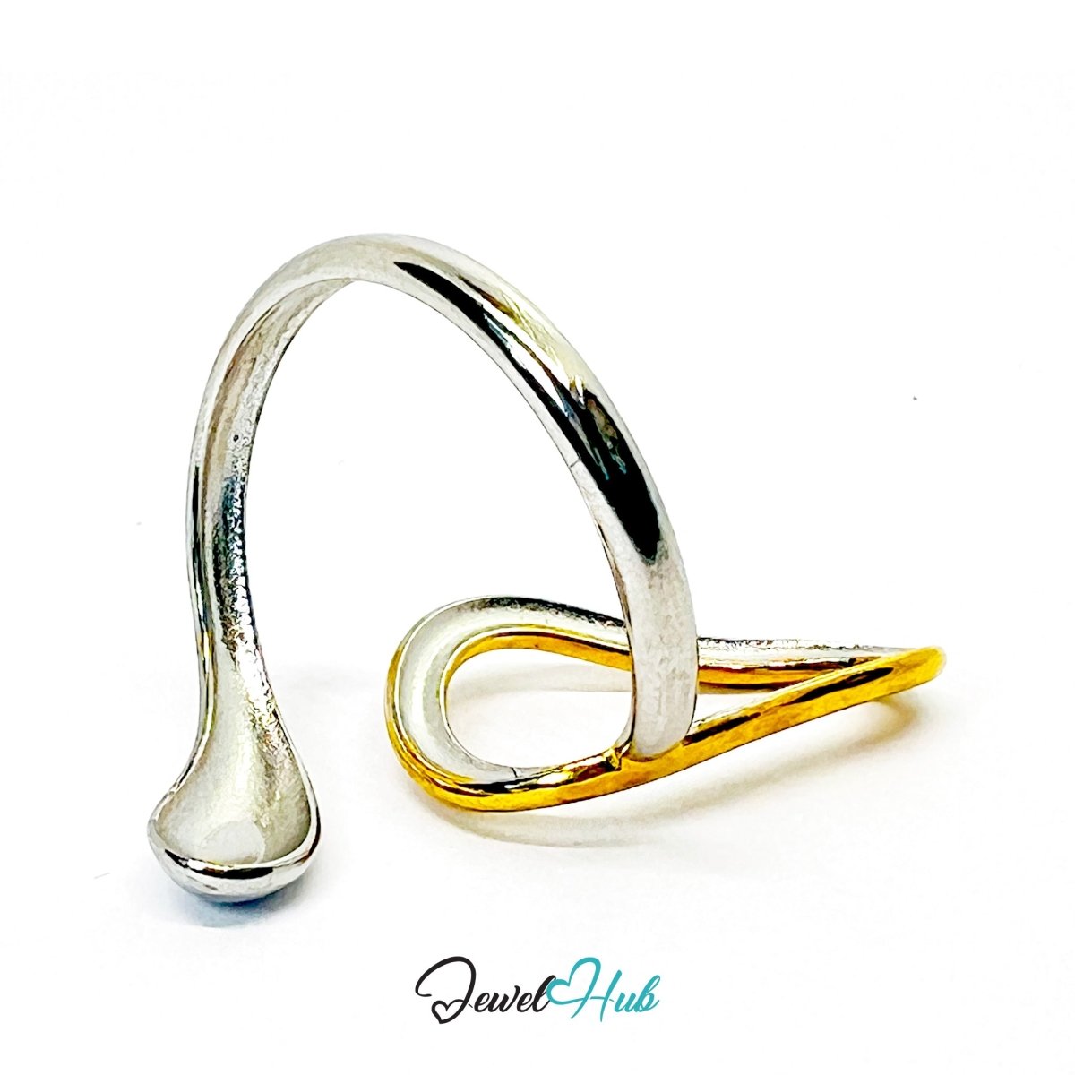 Loop DuoTone Ring · Stainless Steel · Adjustable MNOPQ · Abstract Gold & Silver Band - JewelHub.co.uk