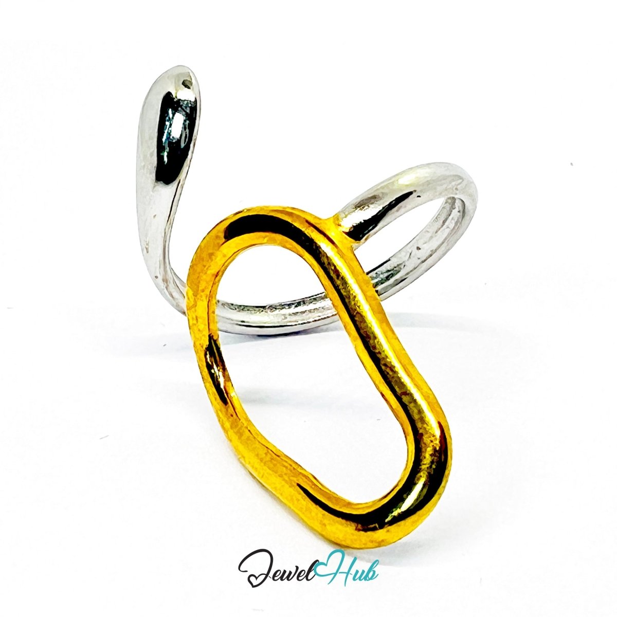 Loop DuoTone Ring · Stainless Steel · Adjustable MNOPQ · Abstract Gold & Silver Band - JewelHub.co.uk