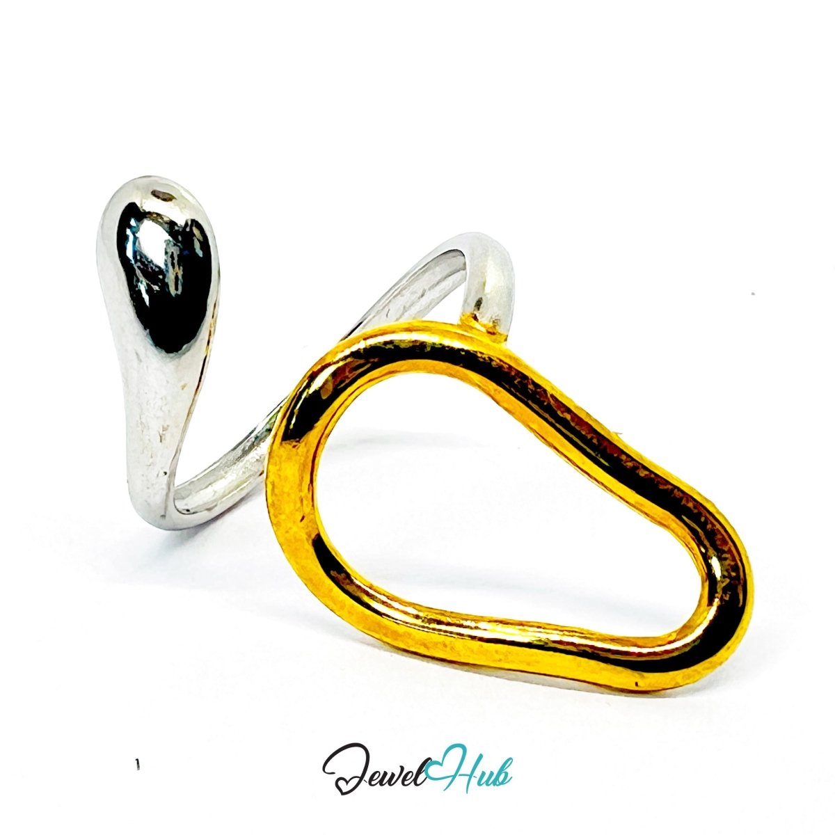 Loop DuoTone Ring · Stainless Steel · Adjustable MNOPQ · Abstract Gold & Silver Band - JewelHub.co.uk