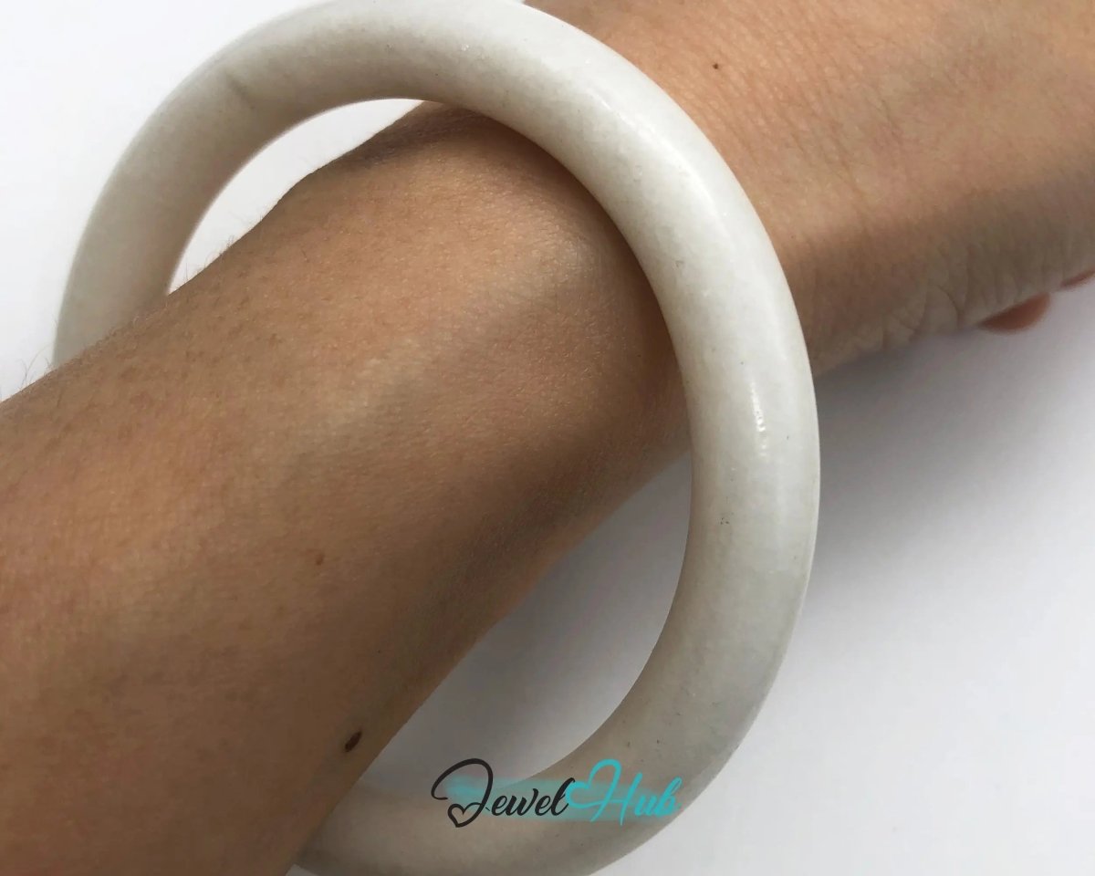 Lotus Calm · White Nephrite Jade Bracelet · Gift of Serenity and Emotional Renewal - JewelHub.co.uk