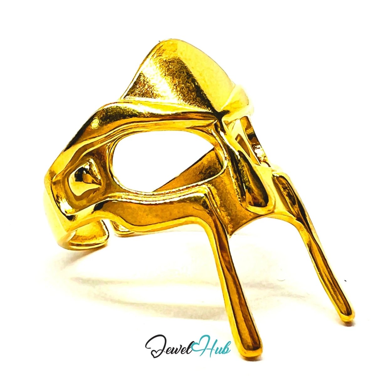 MaskForm Stainless Steel Gold Ring with Adjustable QRS Fit . Mask Expressiveness - JewelHub.co.uk