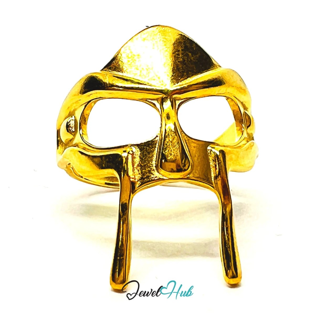 MaskForm Stainless Steel Gold Ring with Adjustable QRS Fit . Mask Expressiveness - JewelHub.co.uk