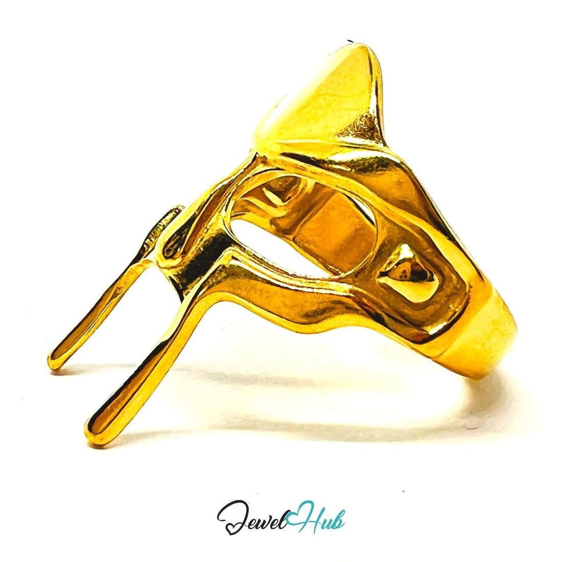 MaskForm Stainless Steel Gold Ring with Adjustable QRS Fit . Mask Expressiveness - JewelHub.co.uk