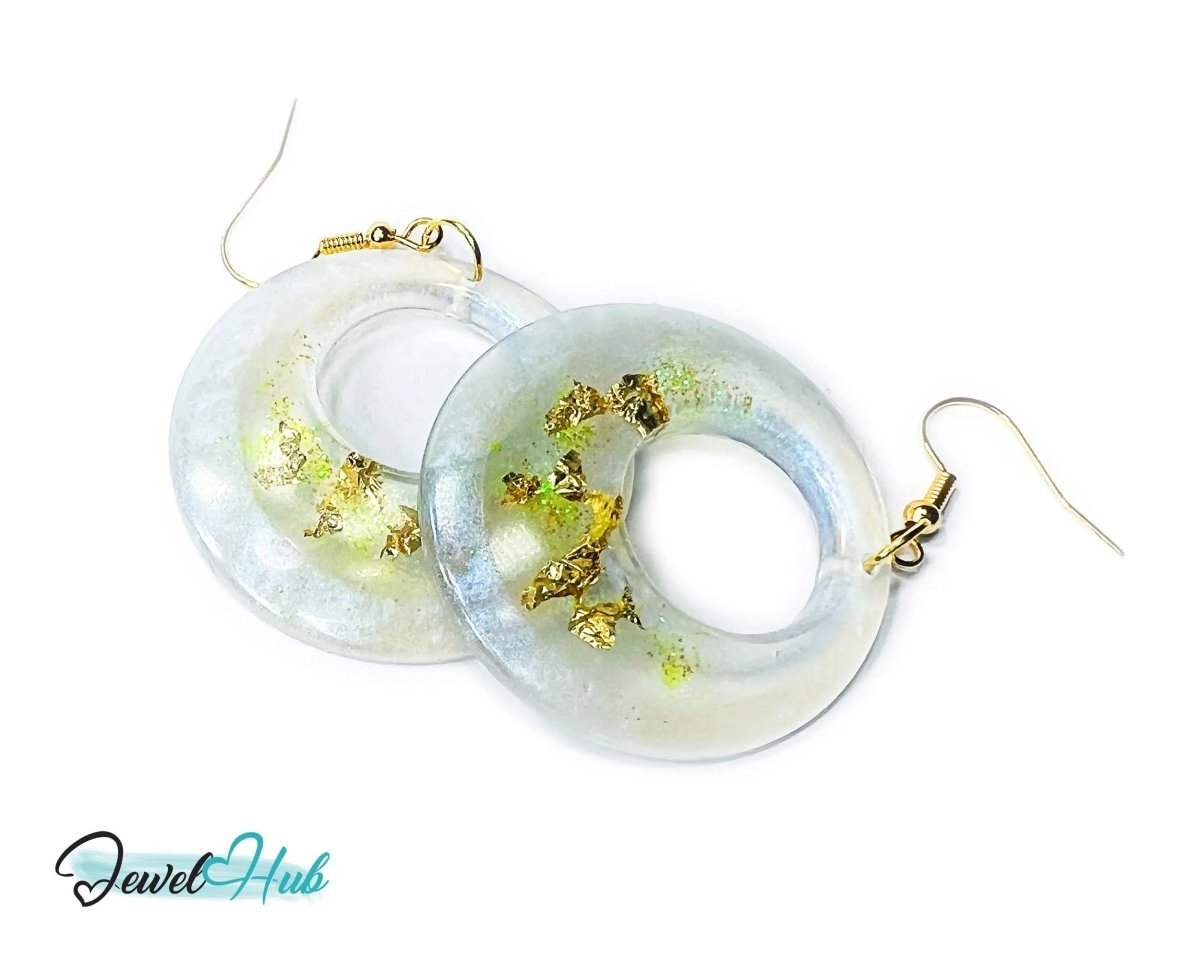 Milky Glow Golden Frost Glitter Resin Earrings - JewelHub.co.uk