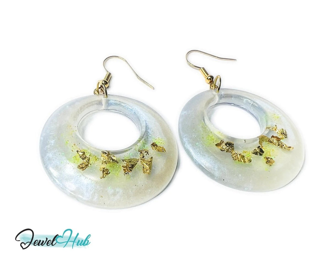 Milky Glow Golden Frost Glitter Resin Earrings - JewelHub.co.uk