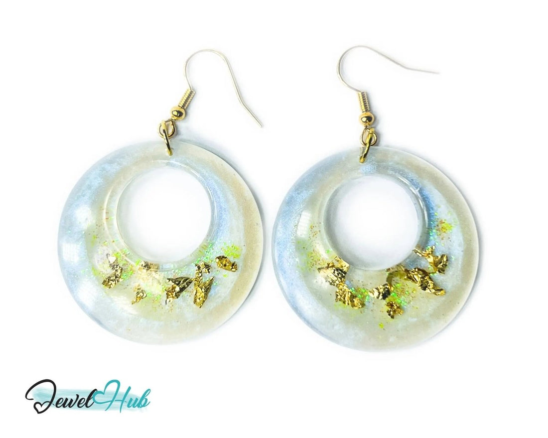 Milky Glow Golden Frost Glitter Resin Earrings - JewelHub.co.uk