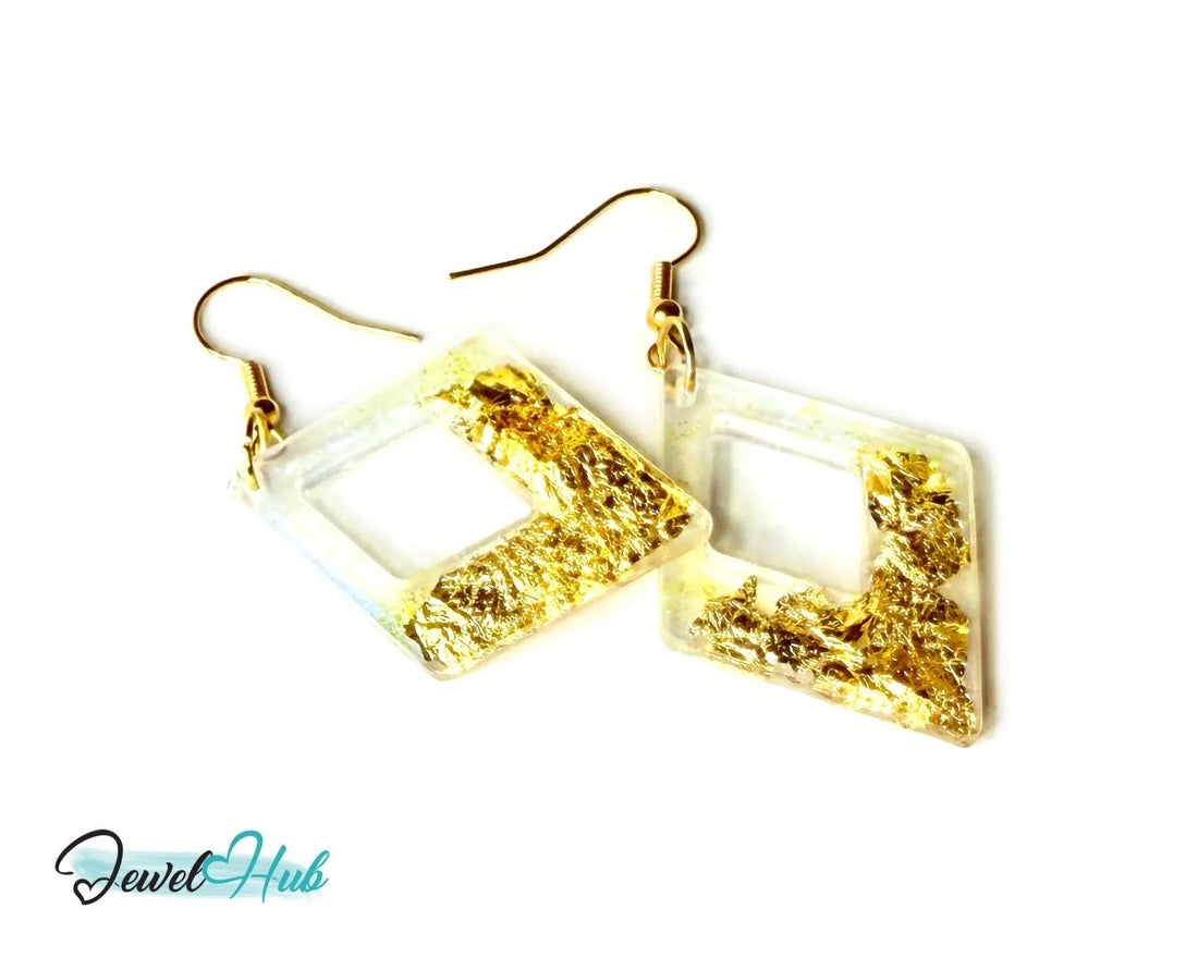 Milky Glow Golden Frost Glitter Resin Kite - shape Earrings - JewelHub.co.uk