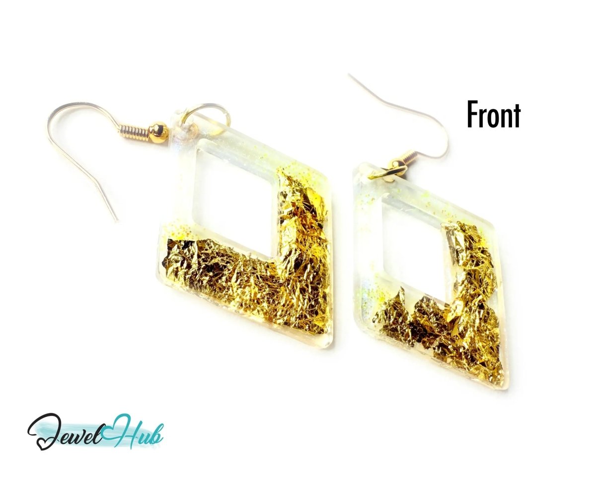 Milky Glow Golden Frost Glitter Resin Kite - shape Earrings - JewelHub.co.uk