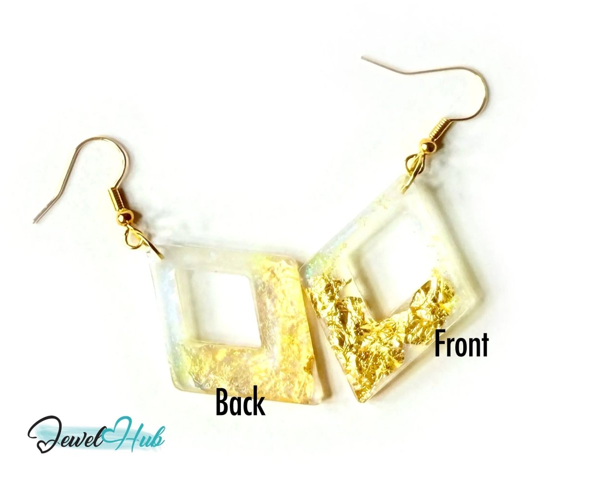 Milky Glow Golden Frost Glitter Resin Kite - shape Earrings - JewelHub.co.uk