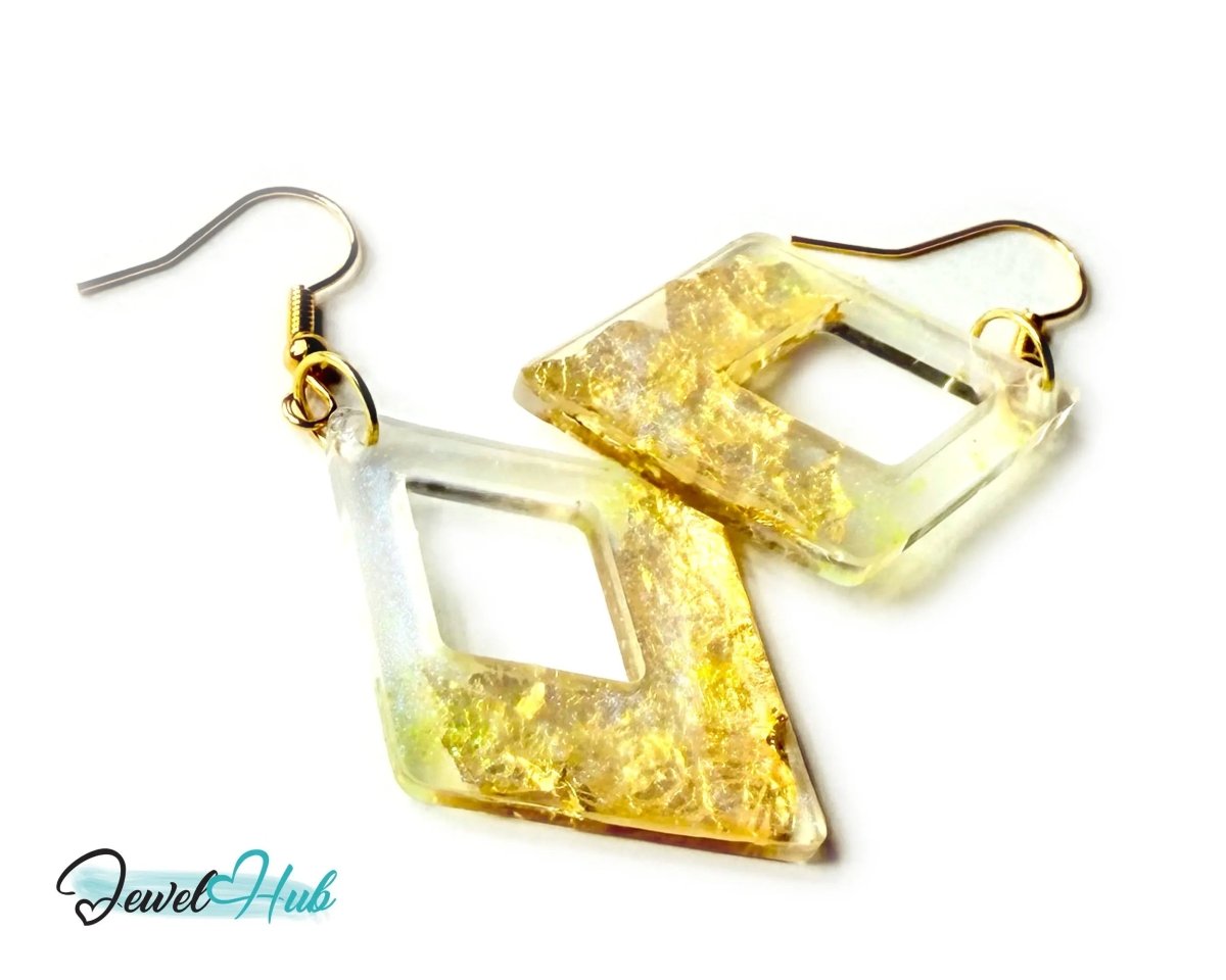 Milky Glow Golden Frost Glitter Resin Kite - shape Earrings - JewelHub.co.uk
