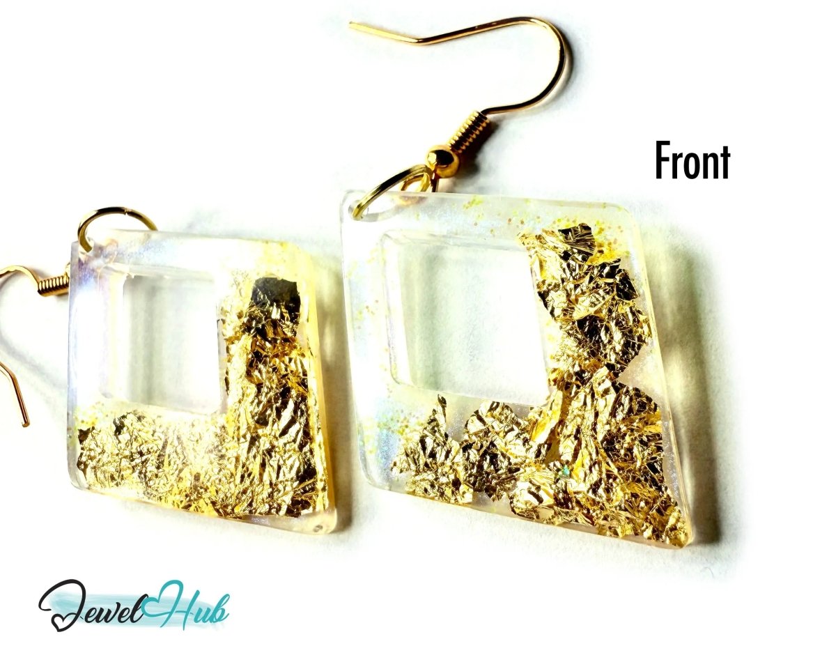 Milky Glow Golden Frost Glitter Resin Kite - shape Earrings - JewelHub.co.uk
