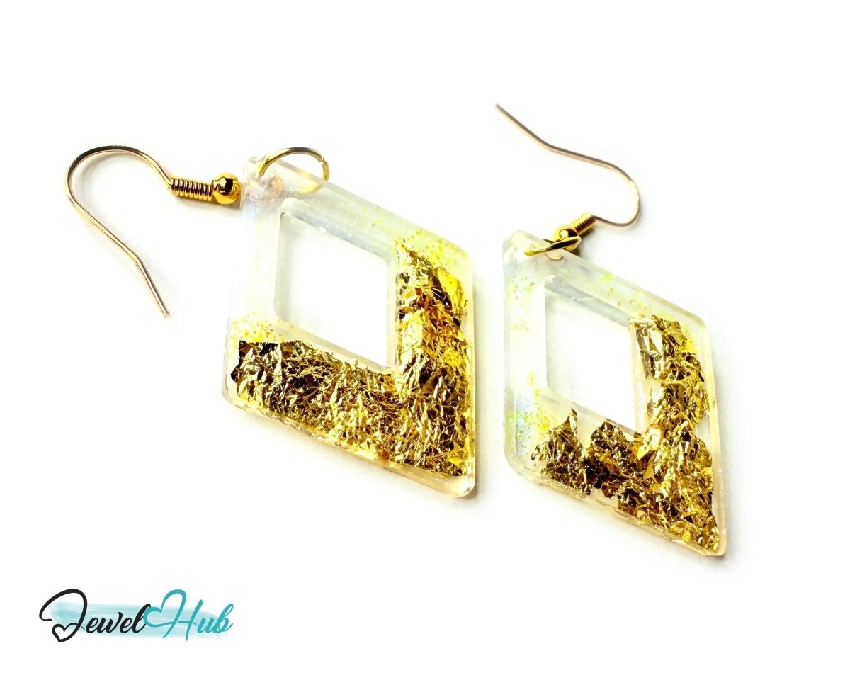 Milky Glow Golden Frost Glitter Resin Kite - shape Earrings - JewelHub.co.uk