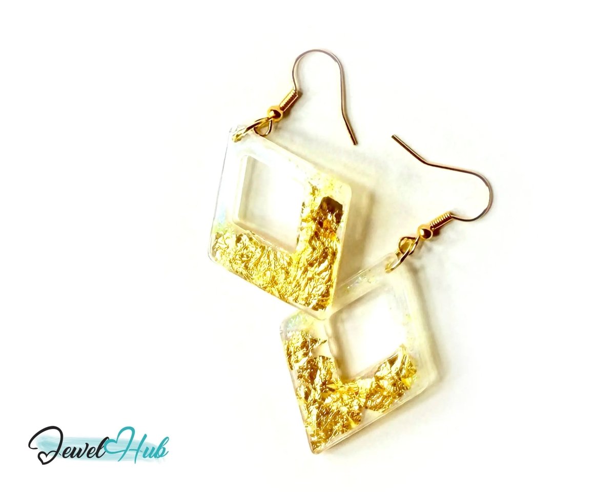 Milky Glow Golden Frost Glitter Resin Kite - shape Earrings - JewelHub.co.uk