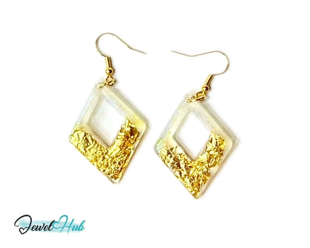 Milky Glow Golden Frost Glitter Resin Kite - shape Earrings - JewelHub.co.uk