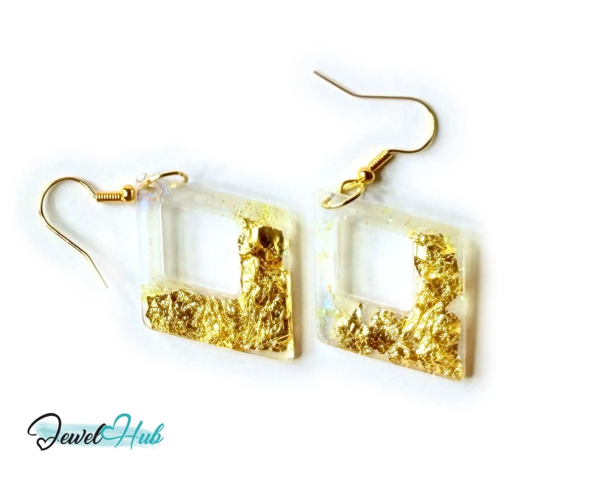 Milky Glow Golden Frost Glitter Resin Kite - shape Earrings - JewelHub.co.uk