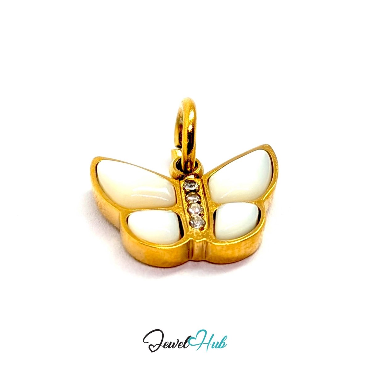 Mini Butterfly Charm - Gold Stainless Steel Pearl Enamel - 13.1x9.6mm