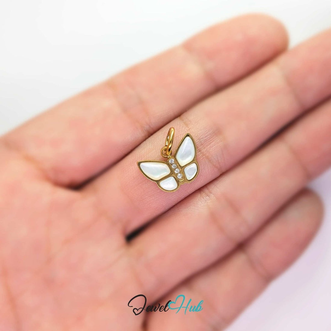 Mini Butterfly Charm - Gold Stainless Steel Pearl Enamel - 13.1x9.6mm
