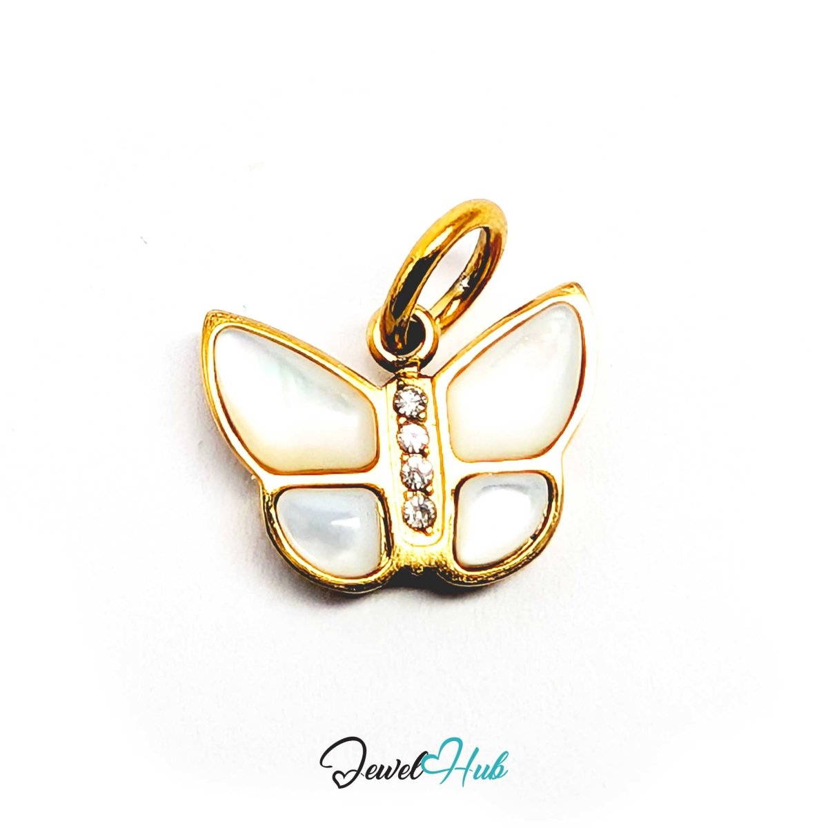 Mini Butterfly Charm - Gold Stainless Steel Pearl Enamel - 13.1x9.6mm