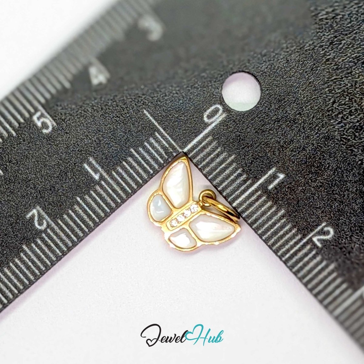 Mini Butterfly Charm - Gold Stainless Steel Pearl Enamel - 13.1x9.6mm