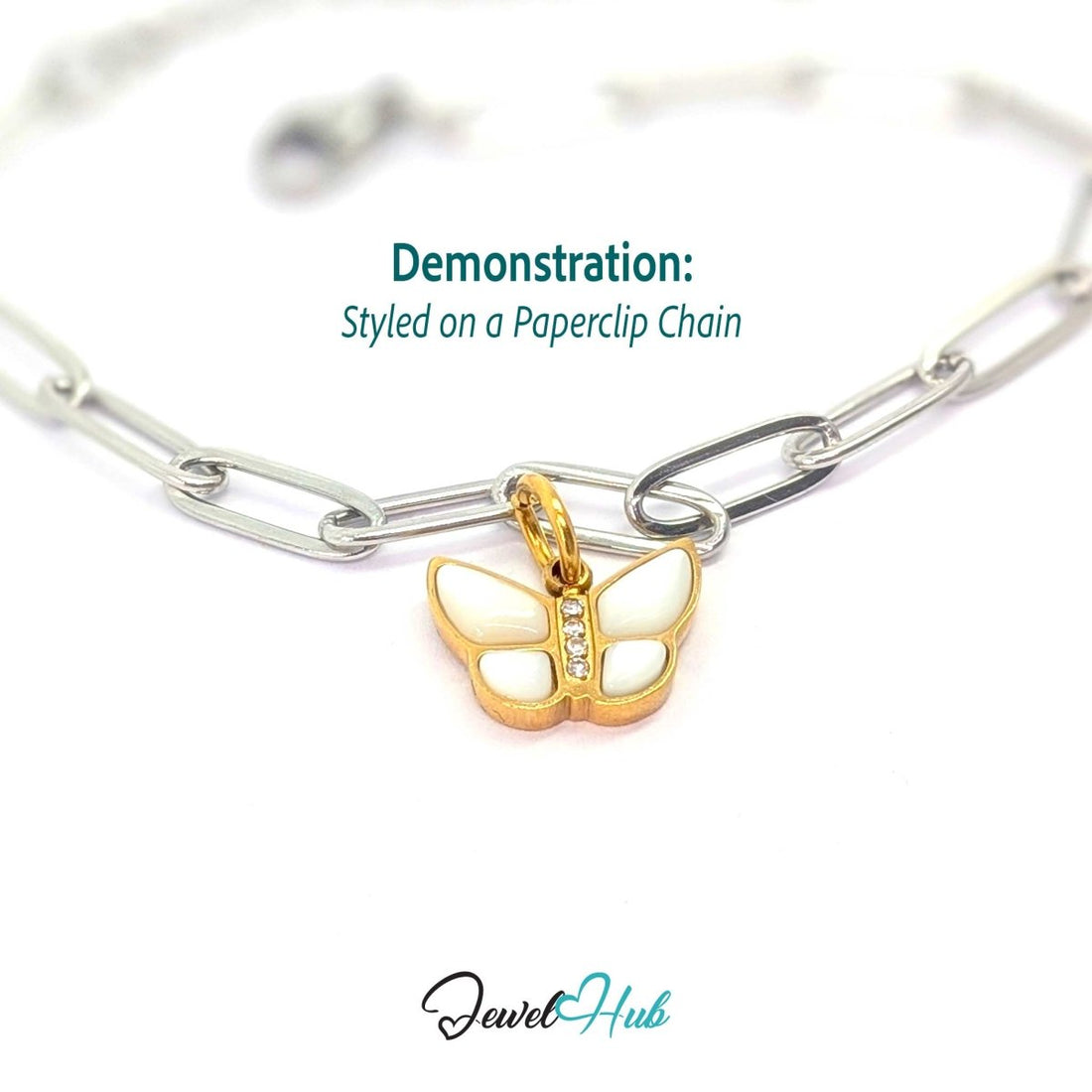 Mini Butterfly Charm - Gold Stainless Steel Pearl Enamel - 13.1x9.6mm