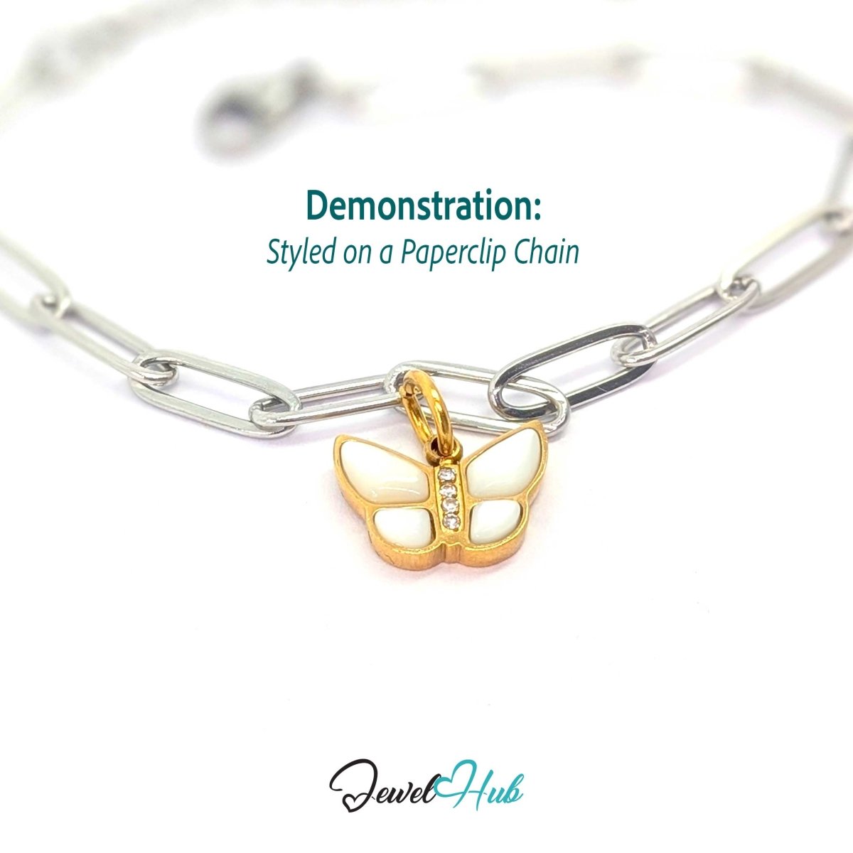 Mini Butterfly Charm - Gold Stainless Steel Pearl Enamel - 13.1x9.6mm