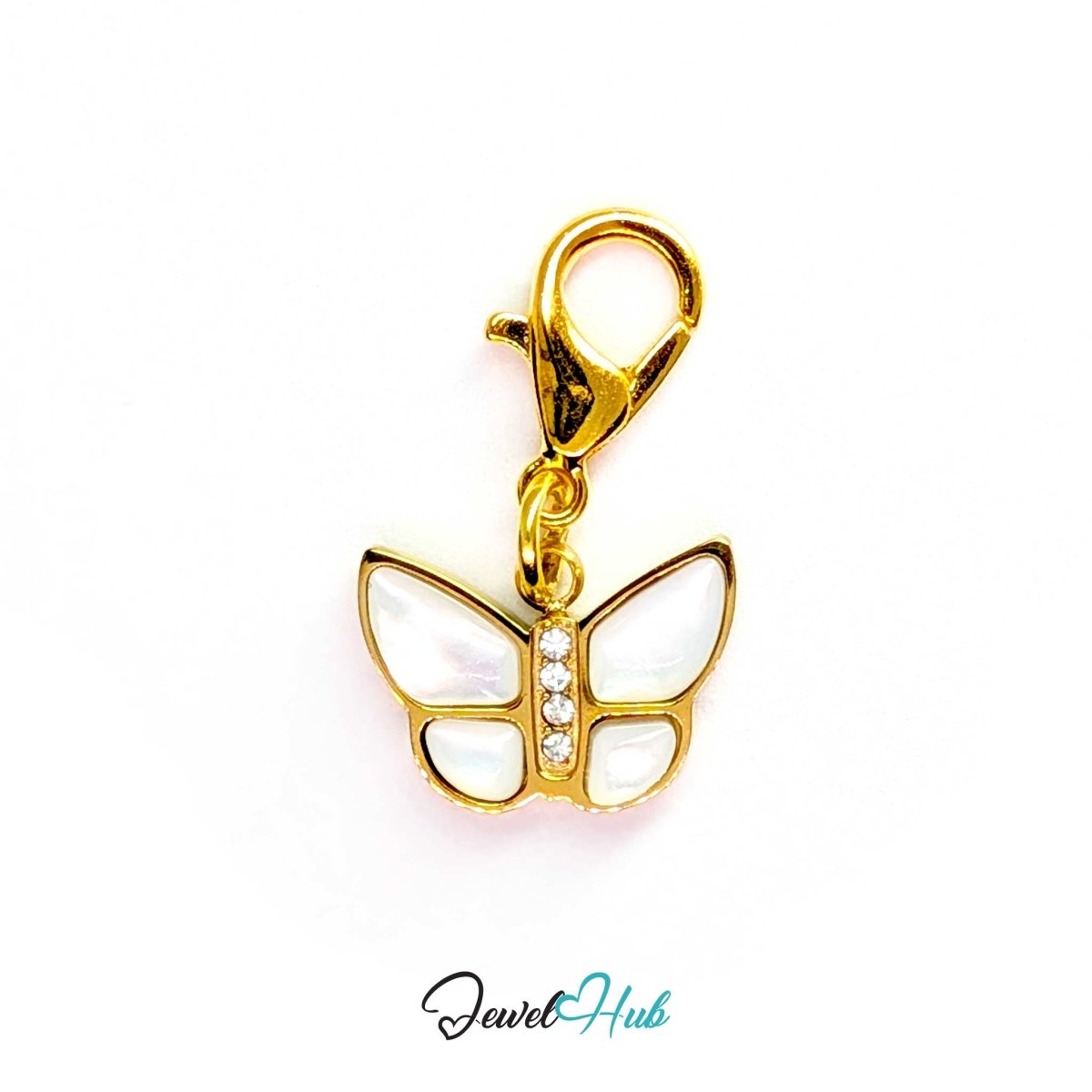 Mini Butterfly Charm - Gold Stainless Steel Pearl Enamel - 13.1x9.6mm